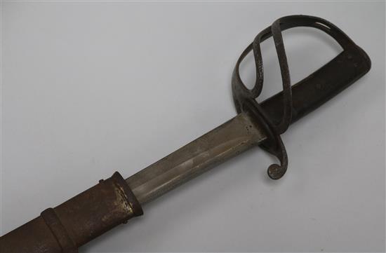 A 19th century British cavalry sabre with scabbard